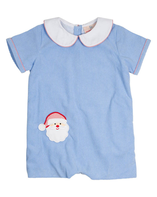 Blue Corduroy Santa Applique Pocket Shortall