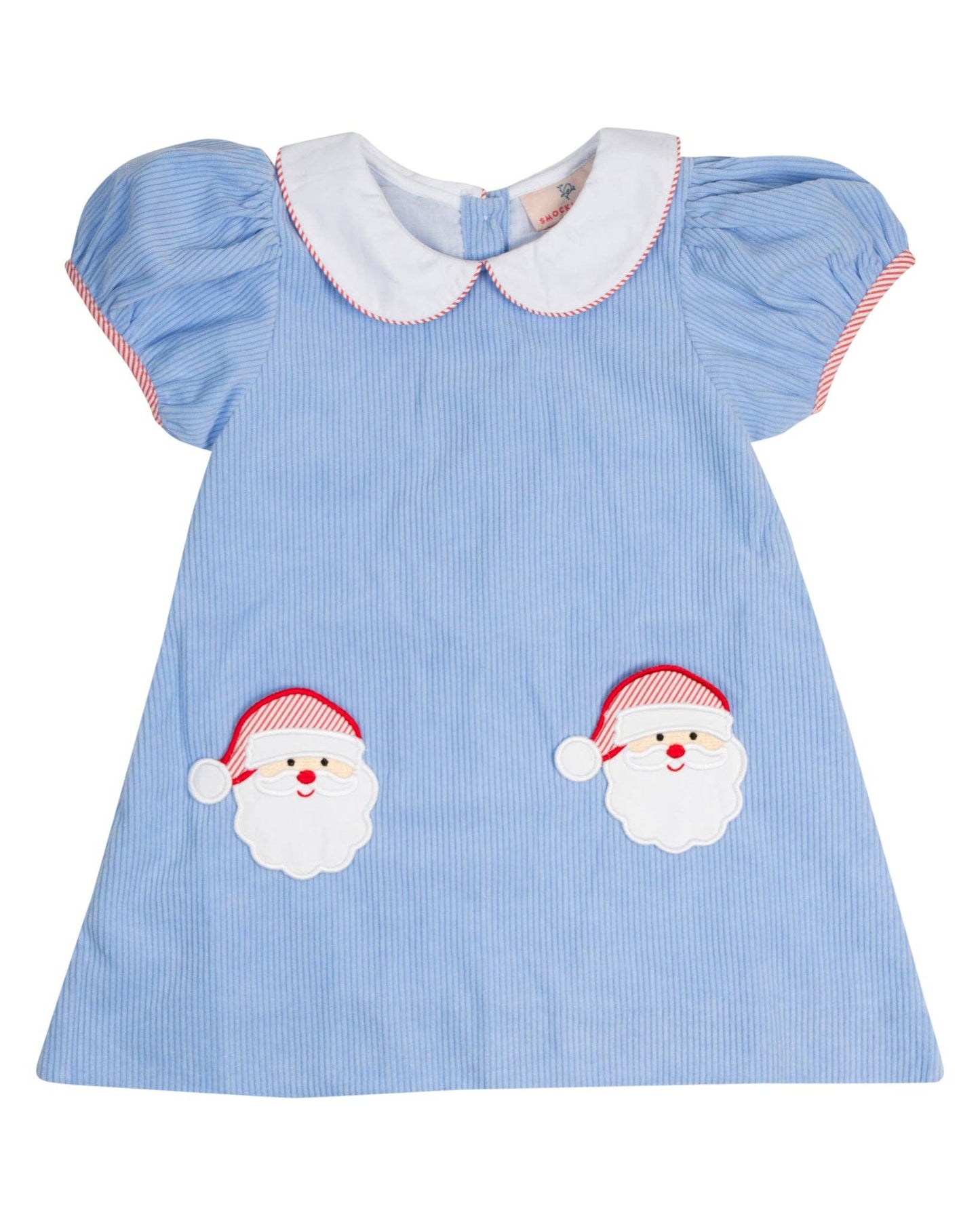 Blue Corduroy Santa Applique Pocket Dress