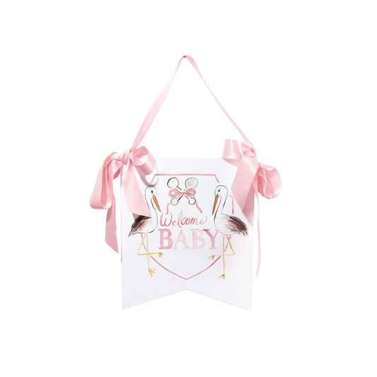 "Welcome Baby" Stork Hanger: Pink