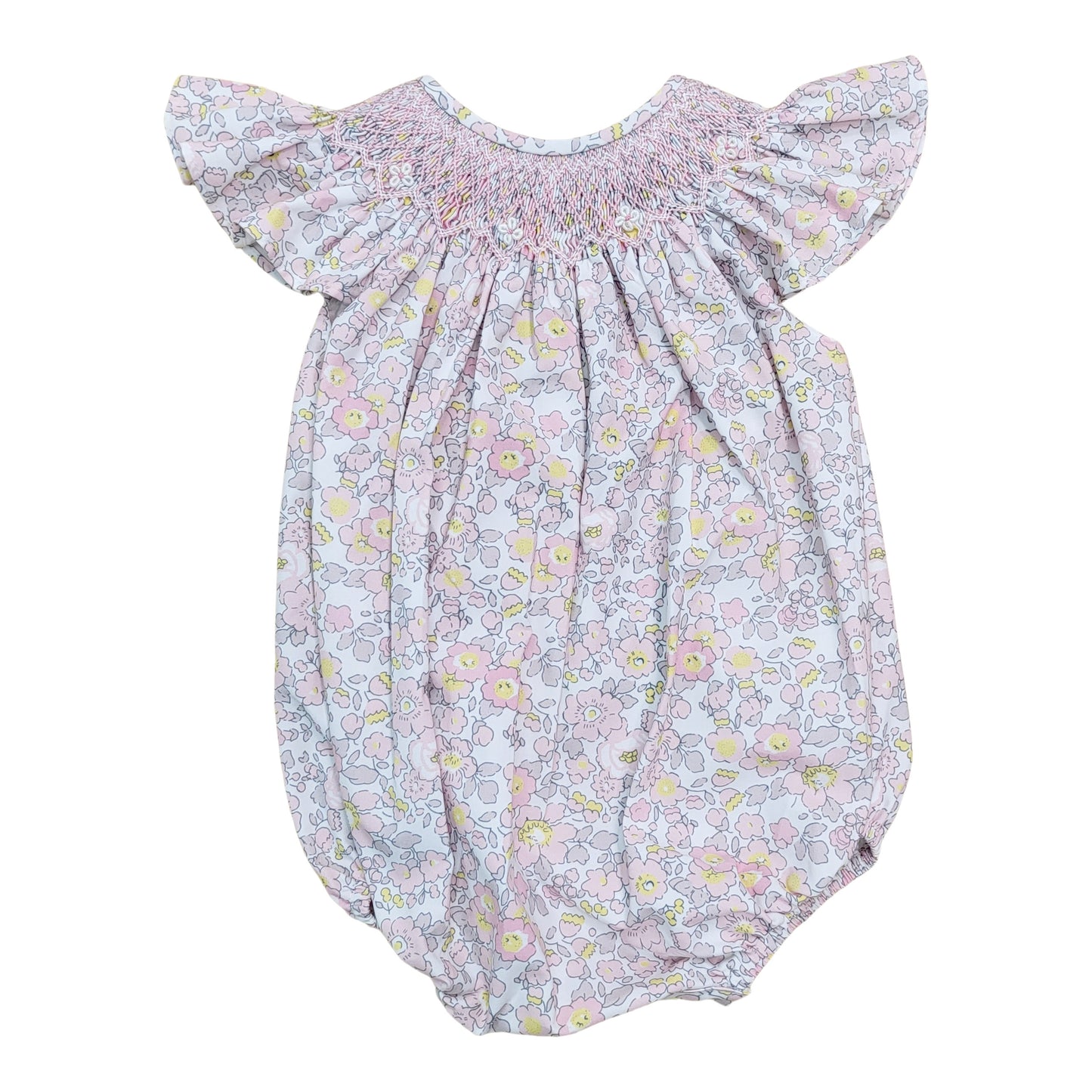 Melody Pink Floral Print Smocked Bubble