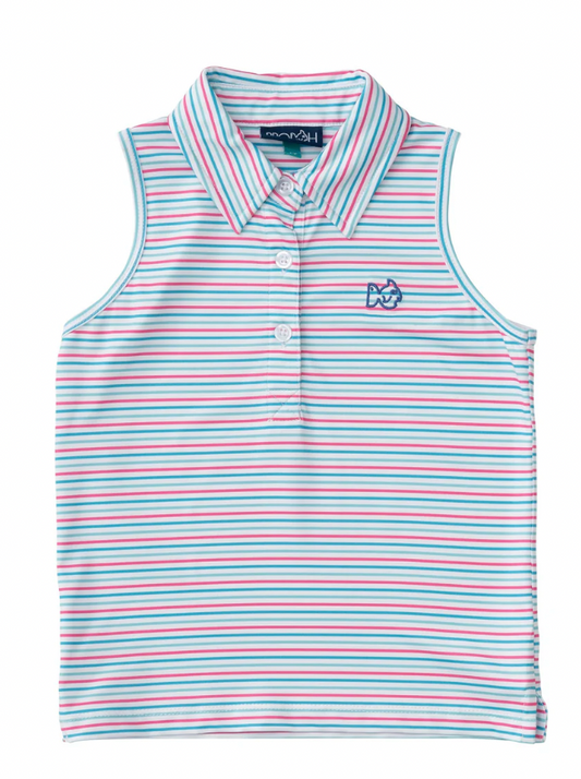 Girls Sleeveless Pro Performance Polo in Candy Stripe