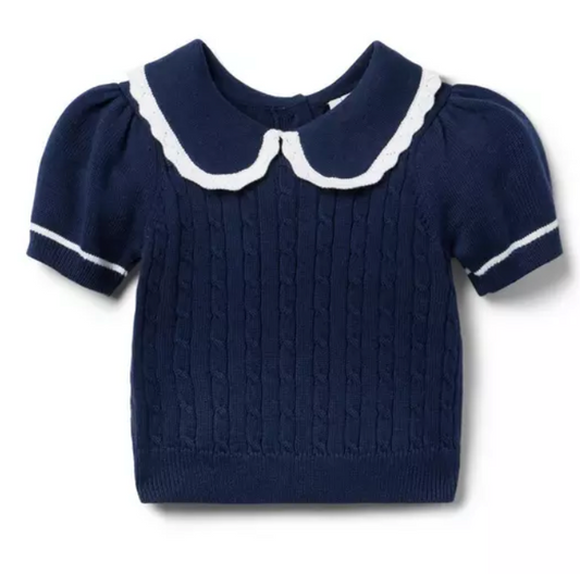 Navy Cable Knit Short Sleeve