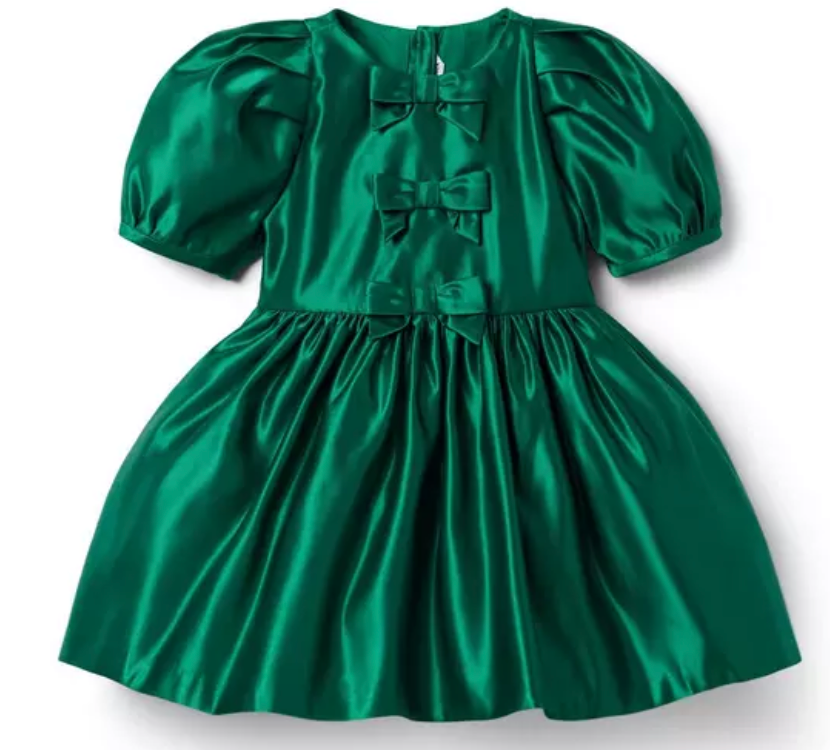 Emerald Satin Bow Dress