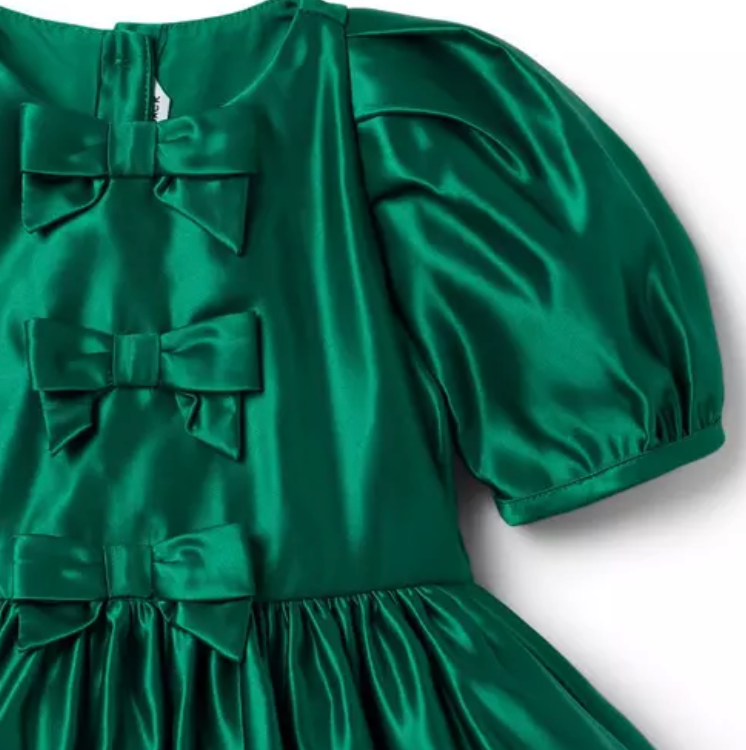 Emerald Satin Bow Dress