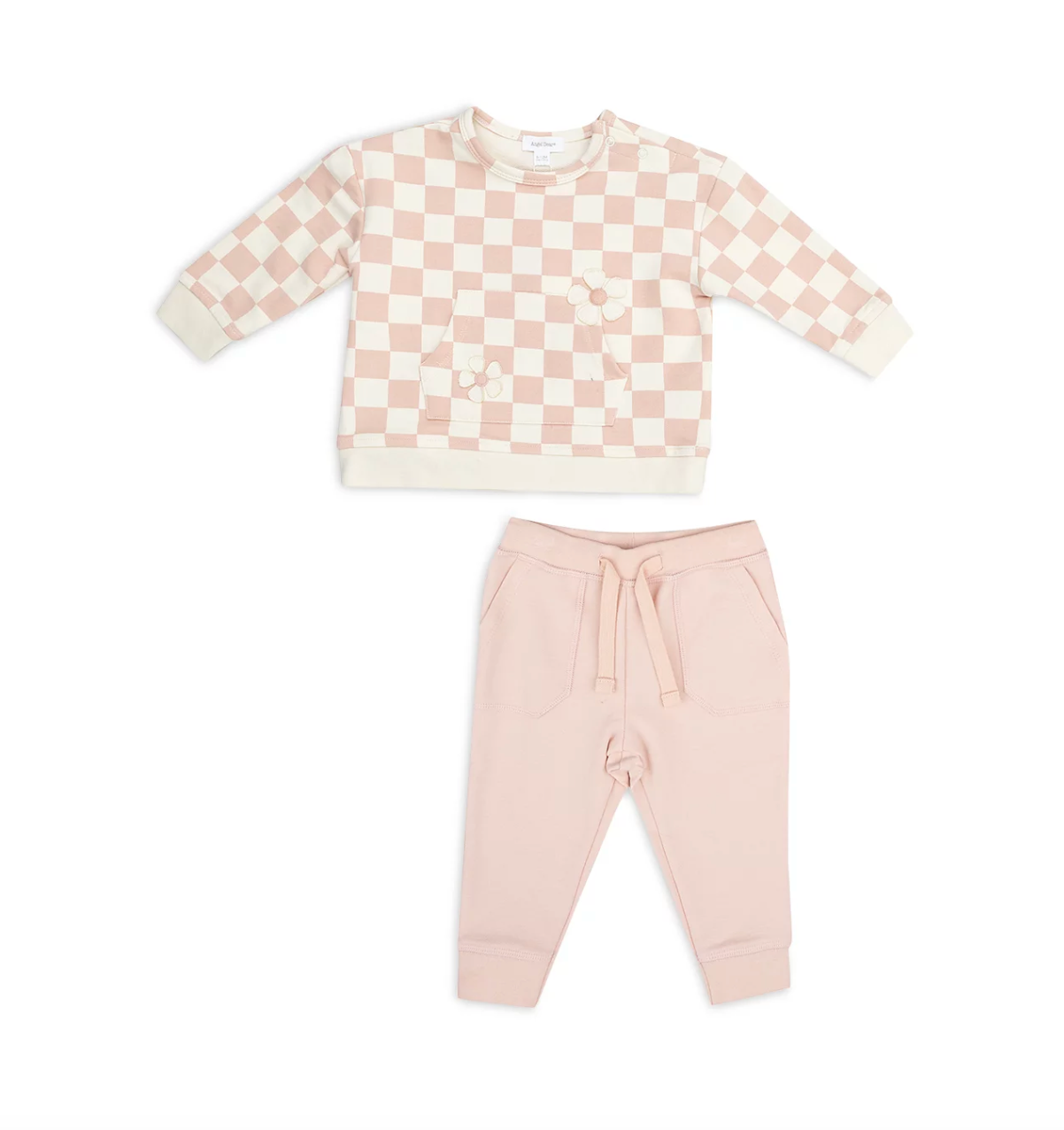 French Terry Checkerboard Pink Set