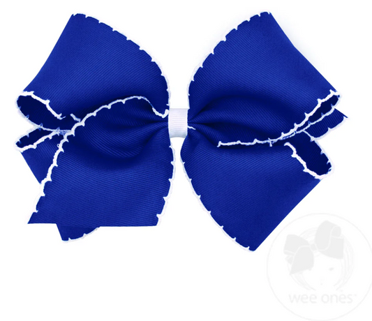 Royal Blue with White Moonstitch Bow