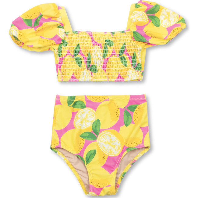 High Waist Smocked Summer Lemonade Bikini