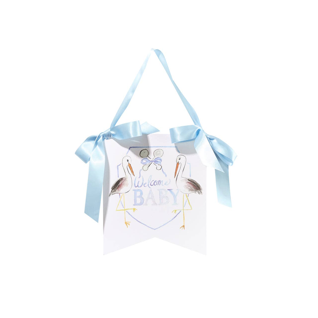 "Welcome Baby" Stork Hanger: Blue