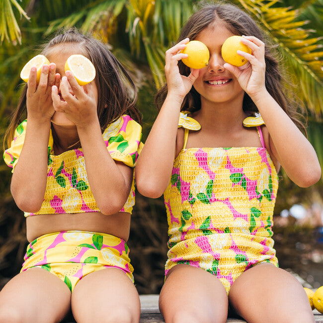 High Waist Smocked Summer Lemonade Bikini