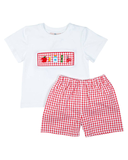 School Supplies Red Windowpane Shorts Set